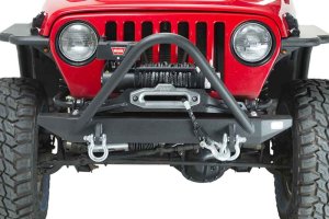Jeep Wrangler Unlimited Front Bumper - Fishbone Offroad - Piranha Front Winch Bumper with Stinger - Black - `07-`18